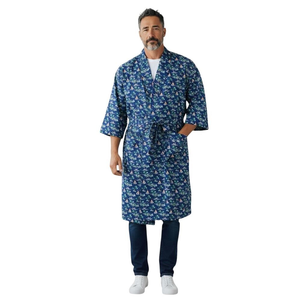 POLO RALPH LAUREN Scenic Island Printed Long Sleeve Woven Robe Navy blue L/XL
